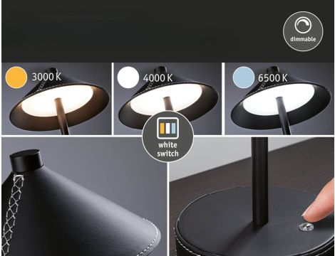 Lampka stołowa akumulatorowa PELLINI LED DIM USB-C 2W 300lm 3000/4000/6500K IP20 czarny matowy / materiał / metal - 5