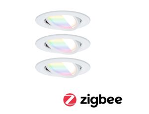 Zestaw wychylnych opraw wpuszczanych LED Nova Coin SH Zigbee RGBW  DIM okrągła 84mm 100° 3x6W 3x500lm 2200 - 6500 K IP23 230V Biały mat / aluminium