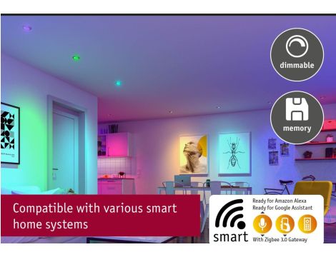 Zestaw wychylnych opraw wpuszczanych LED Nova Coin SH Zigbee RGBW  DIM okrągła 84mm 100° 3x6W 3x500lm 2200 - 6500 K IP23 230V Biały mat / aluminium - 4