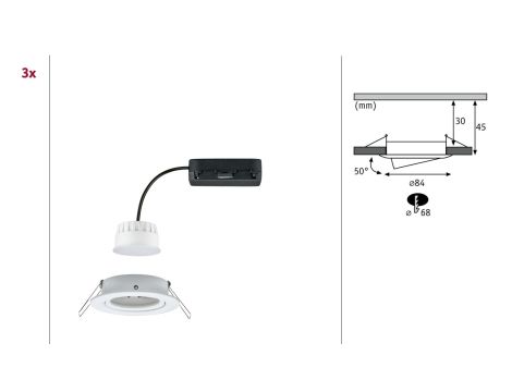 Zestaw wychylnych opraw wpuszczanych LED Nova Coin SH Zigbee RGBW  DIM okrągła 84mm 100° 3x6W 3x500lm 2200 - 6500 K IP23 230V Biały mat / aluminium - 10