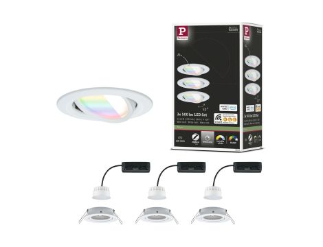 Zestaw wychylnych opraw wpuszczanych LED Nova Coin SH Zigbee RGBW  DIM okrągła 84mm 100° 3x6W 3x500lm 2200 - 6500 K IP23 230V Biały mat / aluminium - 11