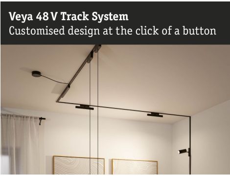 Łącznik szynowy L ściana sufit VEYA system 48V DC czarny matowy / tworzywo sztuczne - 6
