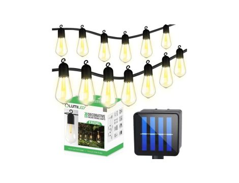 Girlanda Solarna Ogrodowa 20x LED Ozdobne Żarówki EDISON ST58 11,48m Ciepła 3000K EREMI LUMILED