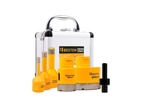 Zestaw otwornice diamentowe koronki do gresu płytek M14 6,8,10,35,68 mm +adapter BESTEN BE0002820