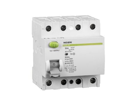 Wyłącznik różnicowoprądowy RCD 3-fazowy 16A 300mA typ AC 4-biegunowy 4P (400V AC) 4-modułowy NOARK