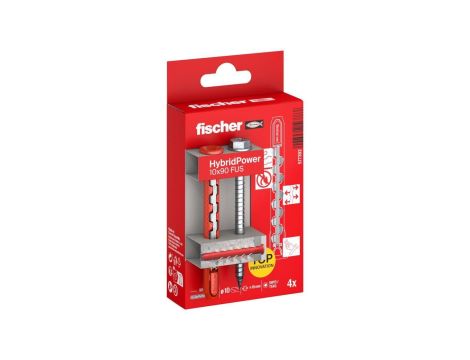 Kołki rozporowe uniwersalne HybridPower 10x90mm 2-składnikowe z łbem sześciokątnym TX40 / SW 13 7,0x89mm FISCHER 4szt