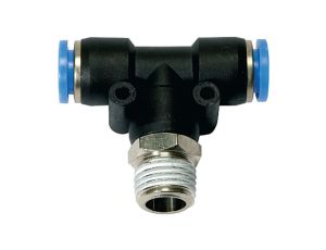 Trójnik wtykowy T z tworzywa sztucznego do węża 16, gwint zewnętrzny stożkowy R1/2z, 132.012-16