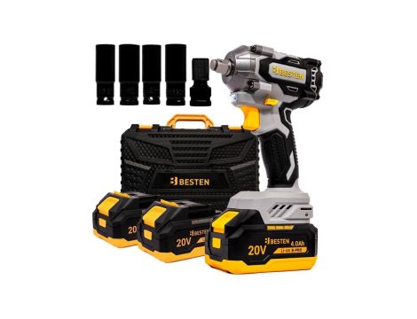 Klucz udarowy akumulatorowy BESTEN BE-2891 bezszczotkowy 20V 450 Nm 3 biegi, Smart-Loosening, 2x4.0Ah B-PRO, LED, walizka