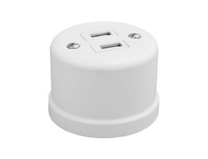 Gniazdo USB podwójne natynkowe 3.2A Retro ceramic, białe