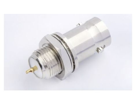 Przejściówka do złączy BNC, 75, 6GHz, Żeńskie, męskie, Lutowane, Montaż na panelu +165C -65C