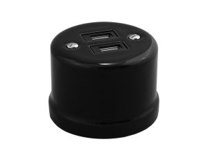 Gniazdo USB podwójne natynkowe 3.2A Retro ceramic, czarne