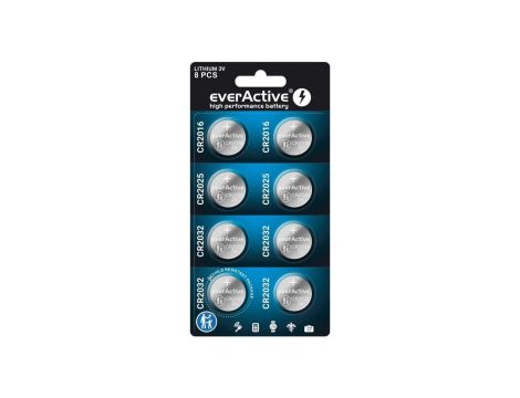 zestaw 8 sztuk baterii litowych everActive 4 x CR2032, 2 x CR2025, 2 x CR2016
