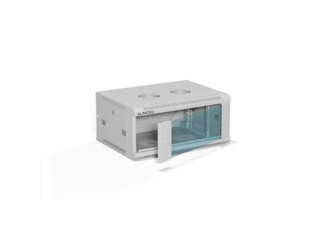 Szafa rack wisząca 19 cali 4U 600x450, drzwi szklane, tył i osłony boczne demontowalne, FLAT PACK kolor szary ALANTEC