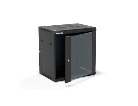 Szafa rack wisząca 19 cali 12U 600x450, drzwi szklane, tył i osłony boczne demontowalne, ZŁOŻONA kolor czarny ALANTEC
