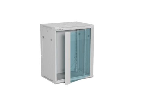 Szafa rack wisząca 19 cali 15U 600x450, drzwi szklane, tył i osłony boczne demontowalne, FLAT PACK kolor szary ALANTEC