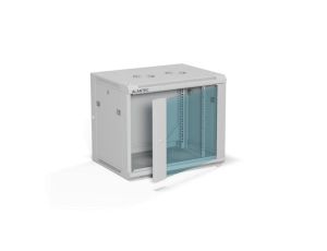 Szafa rack wisząca 19 cali 9U 600x450, drzwi szklane, tył i osłony boczne demontowalne, ZŁOŻONA kolor szary ALANTEC