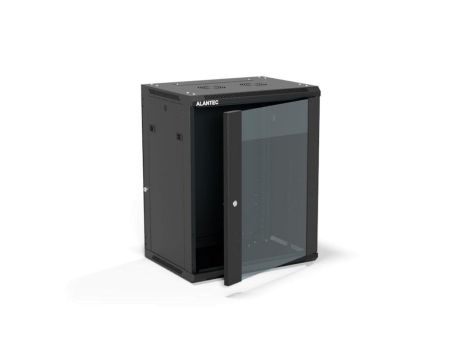 Szafa rack wisząca 19 cali 15U 600x450, drzwi szklane, tył i osłony boczne demontowalne, ZŁOŻONA kolor czarny ALANTEC