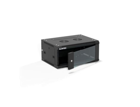 Szafa rack wisząca 19 cali 4U 600x450, drzwi szklane, tył i osłony boczne demontowalne, FLAT PACK kolor czarny ALANTEC