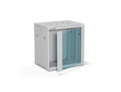 Szafa rack wisząca 19 cali 12U 600x450, drzwi szklane, tył i osłony boczne demontowalne, ZŁOŻONA kolor szary ALANTEC