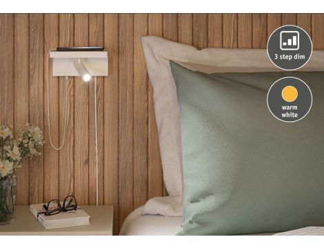 Oprawa ścienna JERIK LED 2,4W 3-STEP DIM 160lm 3000K USB-C 230V Z przełącznikiem Biały mat /metal - 5
