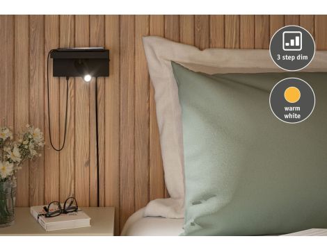 Oprawa ścienna JERIK LED 2,4W 3-STEP DIM 160lm 3000K USB-C 230V Z przełącznikiem Czarny mat /metal - 12