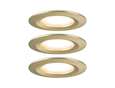 Zestaw opraw wpuszczanych LED Nova Coin okrągłych 78mm 100° 3x6W 3x470lm 2700K IP23 230V Złoty matowy / aluminium