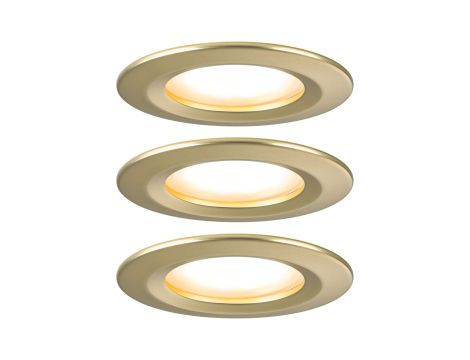 Zestaw opraw wpuszczanych LED Nova Coin okrągłych 3-Step DIM 74mm 100° 3x6W 3x470lm 2700K IP23 230V Złoty matowy / aluminium