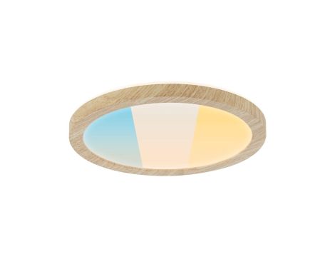 Plafoniera ATRIA SHINE LED 7,6W ze zmienną barwą 3000/4000/6500K + światło odbite okrągła 190mm/35mm 1000 lm 230V IP44 Klasa energ. B wzór drewna / tworzywo sztuczne