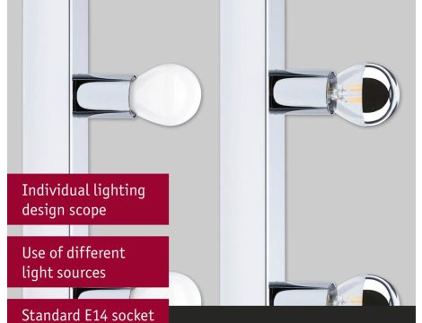 Oprawa ścienna REGULA II nad lustro z kablem E14 max. 4x40W DIM 230V IP 44 chrom / metal - 12