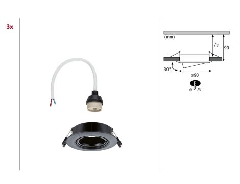 Zestaw wychylnych opraw do wbudowania GU10 max. 3x10W DIM 90mm 30° IP23 230V czarny / tworzywo sztuczne - 7
