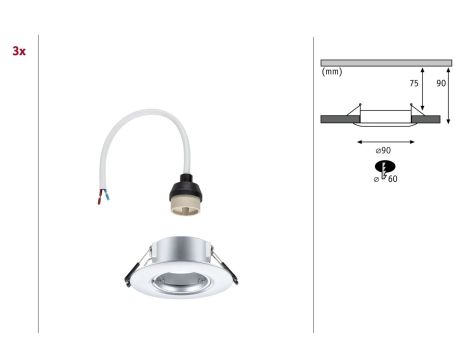 Zestaw opraw do wbudowania Starr GU10 max. 3x10W DIM 90mm IP23 230V chrom mat / tworzywo sztuczne - 7
