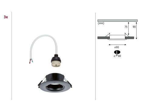 Zestaw opraw do wbudowania Starr GU10 max. 3x10W DIM 90mm IP23 230V czarny / tworzywo sztuczne - 7
