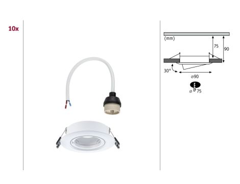 Zestaw wychylnych opraw do wbudowania GU10 max. 10x10W DIM 90mm 30° IP23 230V biały / tworzywo sztuczne - 6