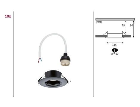 Zestaw opraw do wbudowania Starr GU10 max. 10x10W DIM 90mm IP23 230V czarny / tworzywo sztuczne - 7