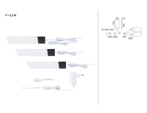 Oprawa podszafkowa LED Bredo zestaw 3 szt. czujnik zbliżeniowy 3x2,5W 80x190mm 3x180lm 230/12V czarny - 6