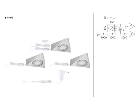 Oprawa podszafkowa TRIAS zestaw 3 szt. czujnik zbliżeniowy 3x2,7W 135x132mm 3x185lm 4000K 230/12V szczotkowane żelazo / metal - 8