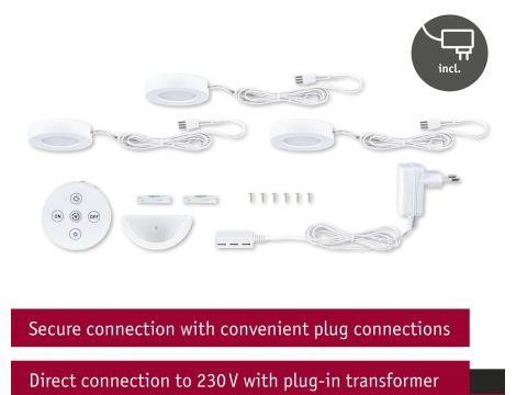 Oprawa podszafkowa LED Batuno zestaw 3szt z pilotem 3x2.1W 70mm 3x180lm 230/24V zmienna barwa 2200/2700/3500/4000K biały / tworzywo sztuczne - 9