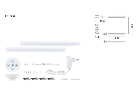 Oprawa podszafkowa LED Barreo zestaw 2szt z pilotem 2x3.3W 300x22mm 2x300lm 230/24V zmienna barwa 2200/2700/3500/4000K biały / tworzywo sztuczne - 11