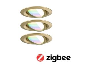 Zestaw wychylnych opraw wpuszczanych LED Nova Coin SH Zigbee RGBW  DIM okrągła 84mm 100° 3x6W 3x500lm 2200 - 6500 K IP23 230V Złoty matowy / aluminium