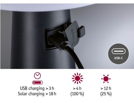 Lampka stołowa solarna ILANGA LED DIM USB-C 2.1W 125lm 2700K IP44 antracyt / tworzywo z recyklingu - 3