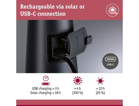 Lampka stołowa solarna SOALA LED DIM USB-C 2.1W 125lm 2700K IP44 antracyt / tworzywo z recyklingu - 3