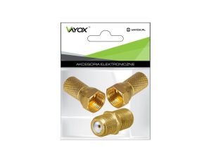 Zestaw do łączenia kabli SAT 2x wtyk F gold + 1x beczka F gold Vayox