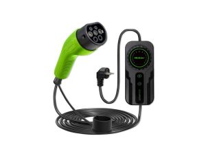 Qoltec Mobilna ładowarka do samochodu elektrycznego EV z regulacją 2w1 Typ2 SCHUKO 3.5kW 230V LCD Przenośna Wallbox 5m