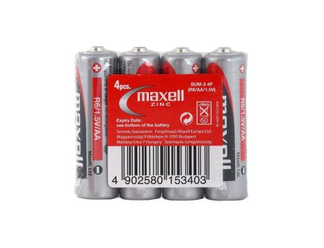 4 x bateria cynkowo-węglowa Maxell R6 / AA (taca)