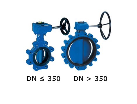 Przepustnica z otworami gwintowanymi SYLAX z przekładnią ślimakową dysk GGG40 epoksydowany żeliwo sferoidalne EPDM BAR 10 DN 450 Socla