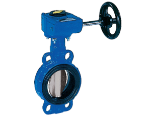 Przepustnica bezkołnierzowa SYLAX z przekładnią ślimakową dysk AISI316 żeliwo sferoidalne Nitryl 20 BAR DN 100 Socla