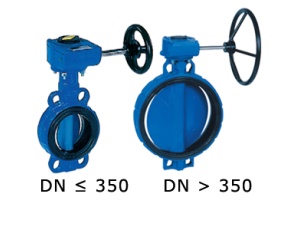 Przepustnica bezkołnierzowa SYLAX z przekładnią ślimakową dysk GGG40 epoksydowany DN 300 PN 10/16/ASA150 BAR 10  Nitryl Socla