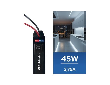 Zasilacz LED hermetyczny SLIM wodoodporny IP67 12V 3,75A 45W HOROZ