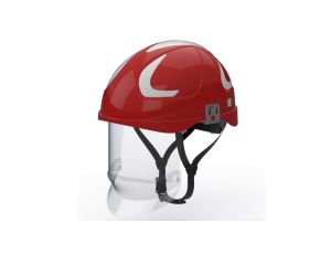 Hubix czerwony hełm elektroizolacyjny z osłoną twarzy (ruchomą) W1 klasy 1 Box-test, do 20 kV AC / 1,5 kV DC SECRA H058S