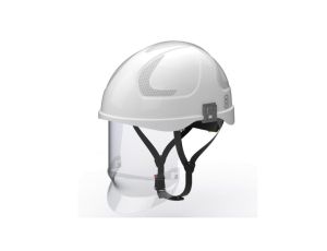 Hubix Biały hełm elektroizolacyjny z osłoną twarzy (ruchomą) W1 klasy 1 Box-test, do 20 kV AC / 1,5 kV DC SECRA H058S